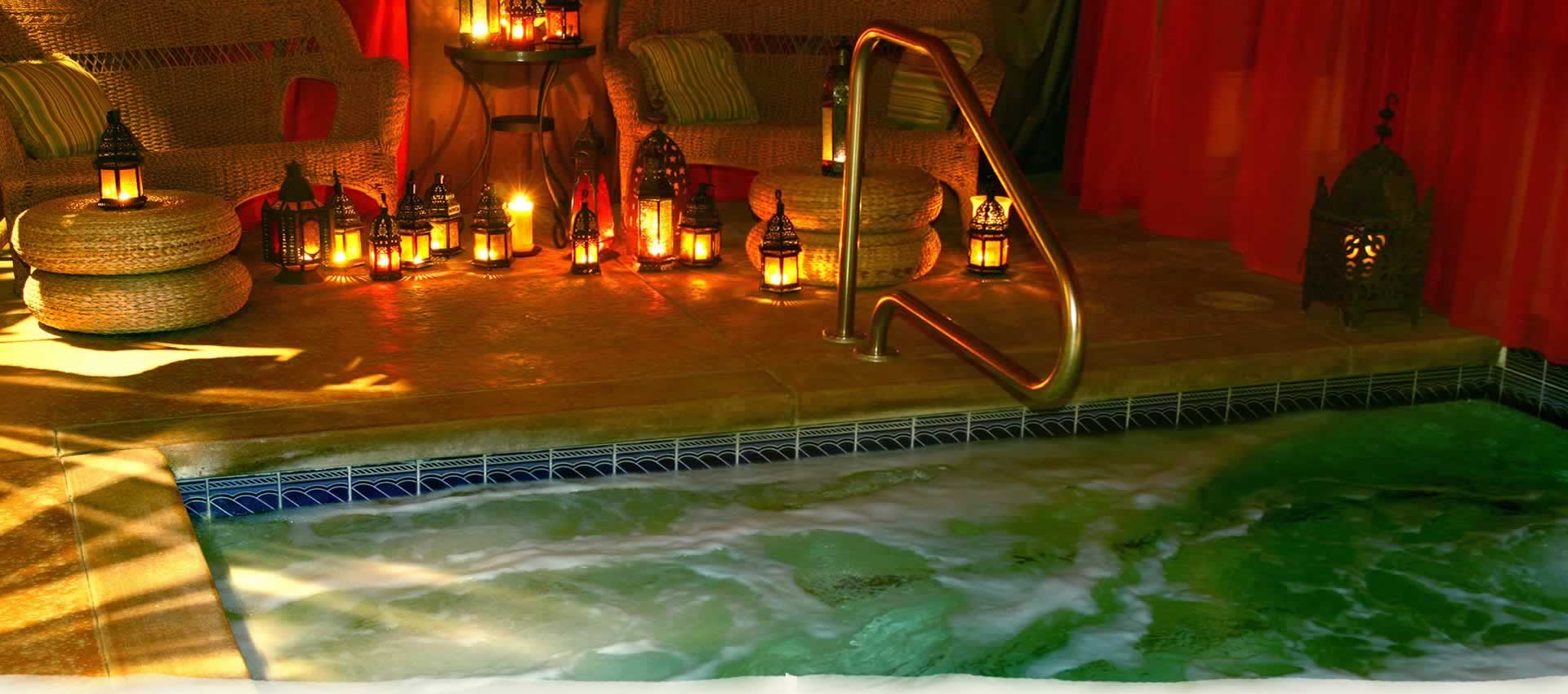 El Morocco covered Jacuzzi-style spa with glowing lanterns