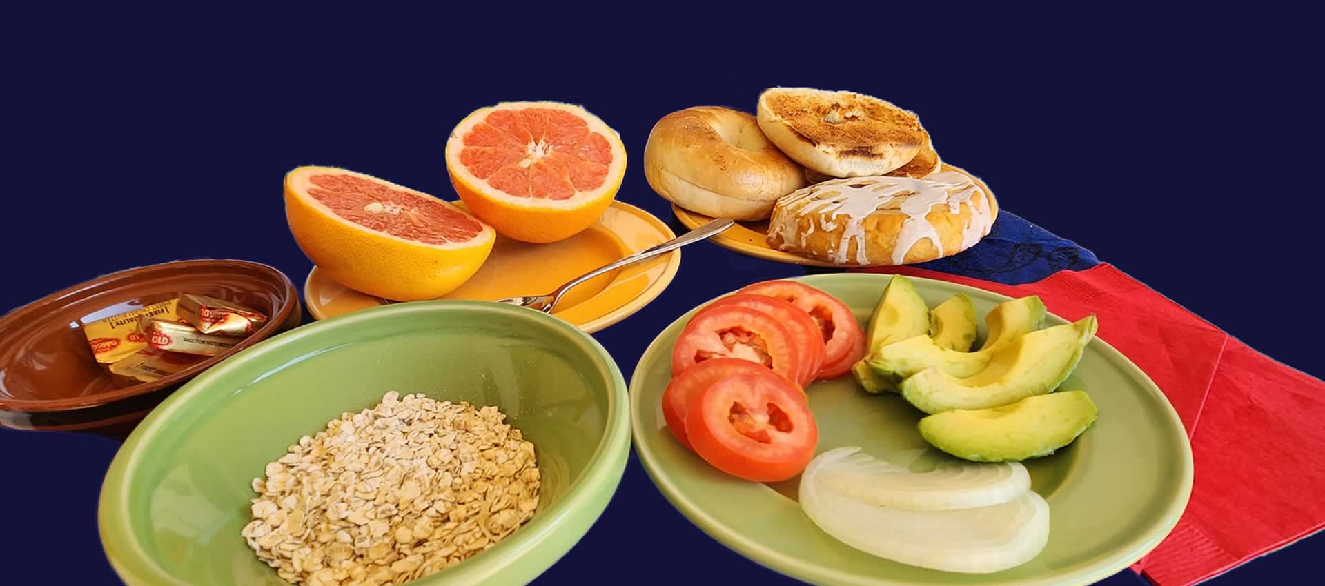 El Morocco Inn & Spa Breakfast Buffet, fresh fruits, bagels, pasteries